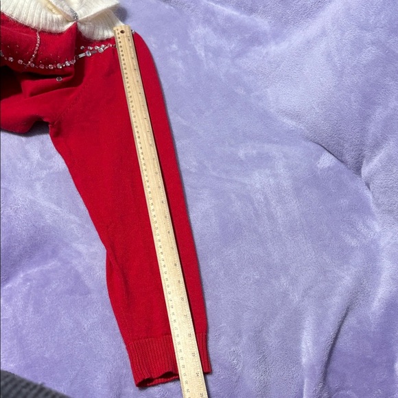 Berek Red Off-the-Shoulder Sweater with White Accents - Picture 7 of 8